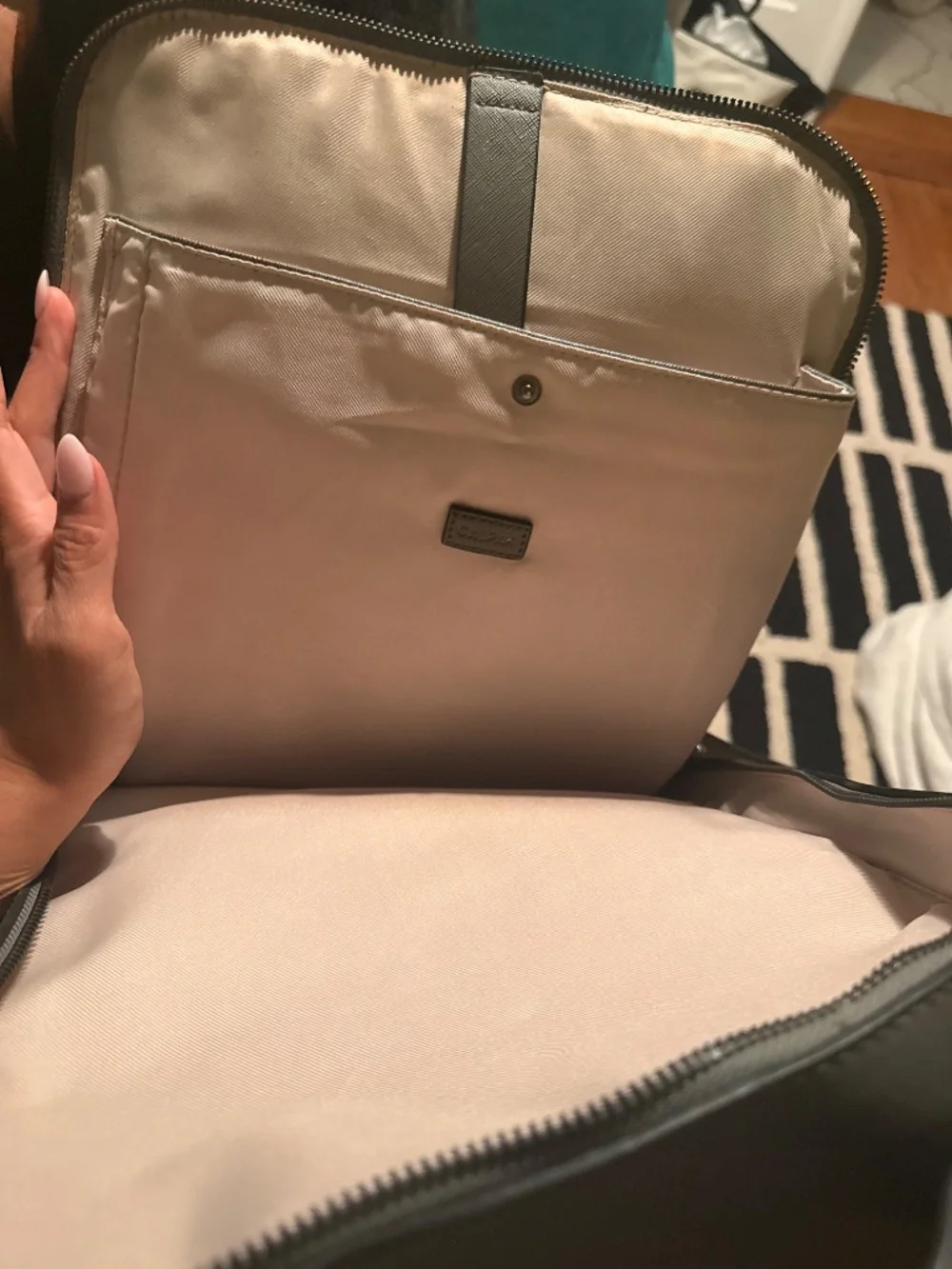 Gray faux leather laptop backpack